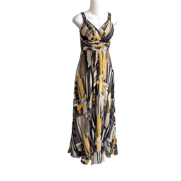 NINA AUSTIN SILK SEQUINED MAXI FLOWY‎ DRESS GOWN~S~FABULOUS - Picture 1 of 8